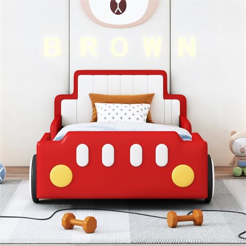 Merax Race Car Twin Bed Frame with Wheels Red