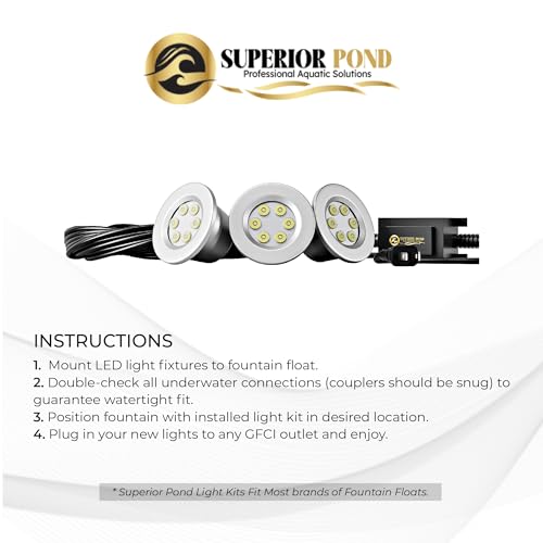 SUPERIOR POND Fountain Light Kit 3X LED 6-Watt with 100 Foot Cord