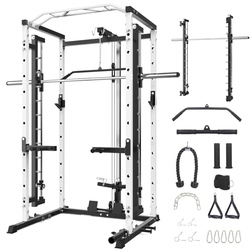 STMHOM Power Cage 1600 Lbs with Smithbar & LAT Pulldown White