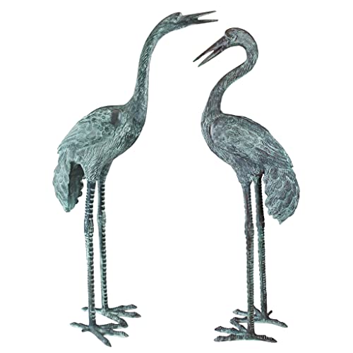 Design Toscano Emerald Verde Large Cranes Cast Bronze Garden Statue Set Verdigris