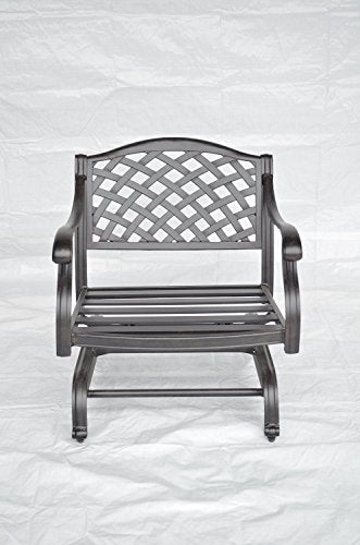 theWorldofpatio Nassau Cast Aluminum 6 Spring Rocker Club Chairs with Walnut Cushions Antique Bronze