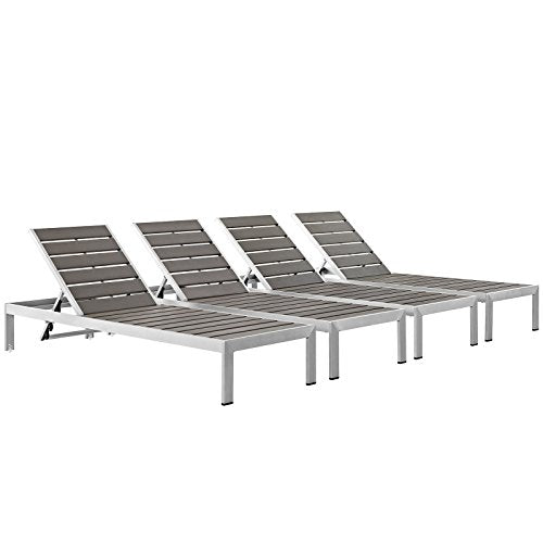 Modway Shore Aluminum Outdoor Patio Poolside Chaise Lounge Chairs Grey