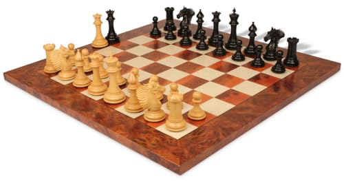 The Chess Store Copenhagen Staunton Chess Set Ebony & Boxwood with Elm Burl & Erable Board 4.5" King