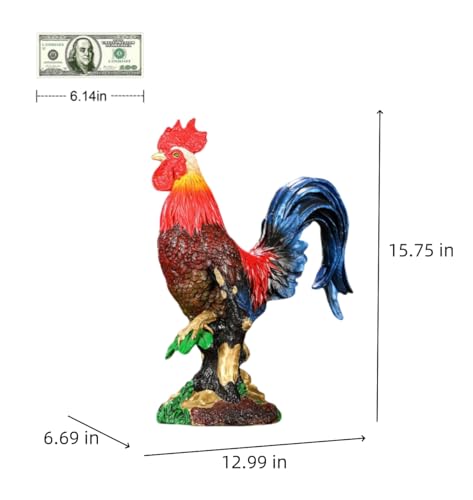 FENGSHUI-CAISHEN Large Colorful Metal Rooster Statue