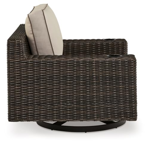 Signature Design by Ashley Coastline Bay Casual Outdoor Swivel Lounge with Cushion, Beige & Dark Brown