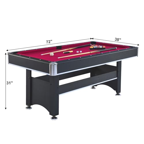 Yoptote 6ft Mid-Size Pool Table with Table Tennis Top and Accessories Black+Red