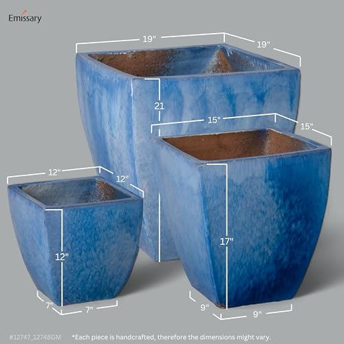 Emissary Square Stoneware Planter Set of 3 Blue