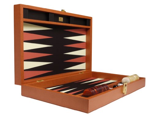 Zaza & Sacci Leather Microfiber Backgammon Set 20" Large Brown Case