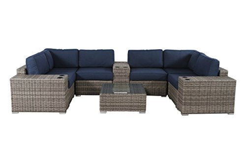 Living Source International 12 Piece Rattan Sectional Set with Cushions Blue