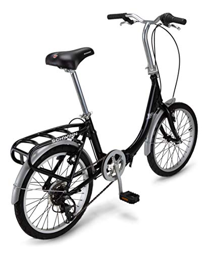 Schwinn Loop Adult Folding Bike 20-inch Wheels 7-Speed Drivetrain Rear Cargo Rack Carrying Bag Black