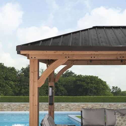 Backyard Discovery Barrington 12' x 10' Cedar Wood Outdoor Gazebo Pavilion Brown