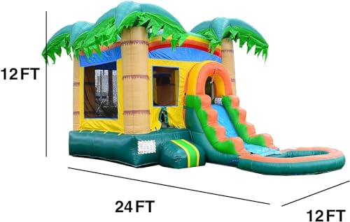 HERO KIDDO Tropical Breeze Bounce House Water Slide Inflatable Yellow Green