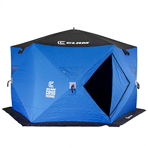 CLAM Portable Pop Up Ice Fishing Shelter Tent 11.5x11.5 Foot Multi