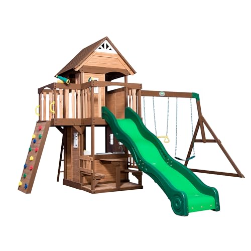 Backyard Discovery Mount Triumph Cedar Swing Set Light Brown