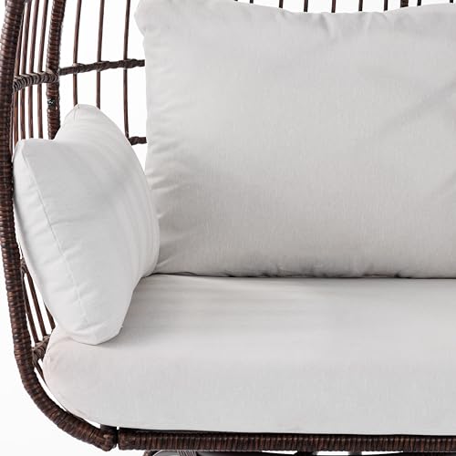Flash Furniture Zola Oversized Wicker Egg Chair with 360° Swivel, High Back, 4 Cream Cushions/Brown Frame