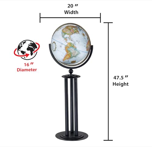 Replogle Florence 16" Diameter Globe Blue Ocean with Raised Relief and Black Metal Stand