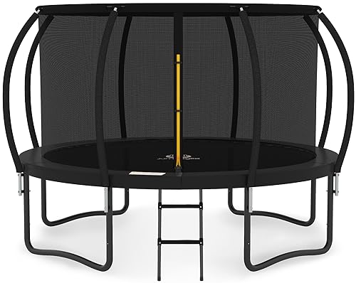 JUMPZYLLA Outdoor Trampoline with Enclosure & Ladder Black