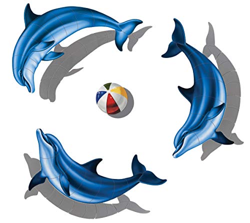 Custom Mosaics, Inc. Dolphin Group Porcelain Swimming Pool Mosaic 30" x 30" Shadow