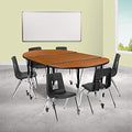 Flash Furniture Emmy Mobile Oval Wave Activity Table Set with Student Stack Chairs Oak