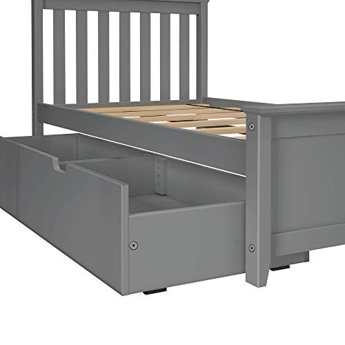Max & Lily Twin Bed Frame with Headboard & Storage Drawers Grey