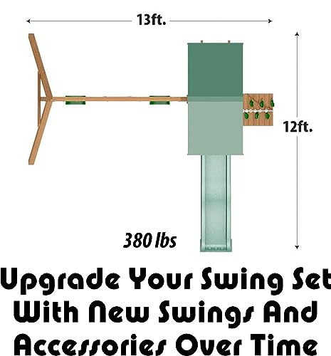 Creative Playthings LTD. Rockland Swing Set with Climbing Wall, Swings & Slide Wood/Green