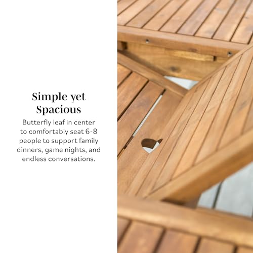 Walker Edison 7-Piece Outdoor Wood Chevron Patio Dining Set Brown