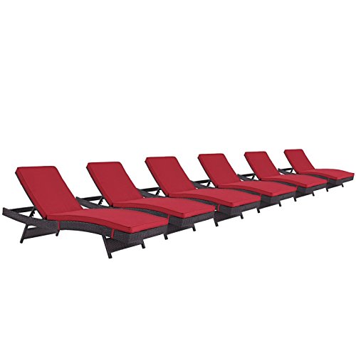 America Luxury - Outdoor Modern Contemporary Urban Design Rattan Patio Chaise Lounge Chair Set of 6 Red