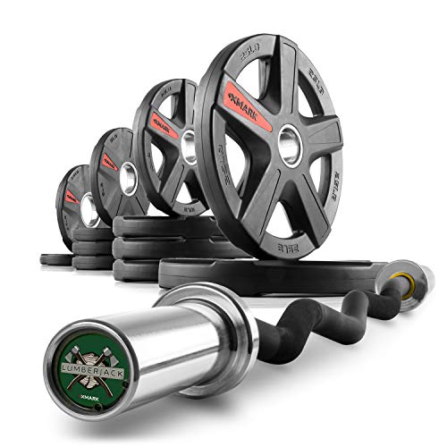 XMark LUMBERJACK EZ Curl Bar and 115 lb TEXAS STAR Olympic Weight Set 115 LB SET & CURL BAR