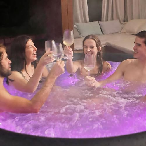 M Spa Urban Series Aurora Round Inflatable Outdoor Spa with LED Lights Black
