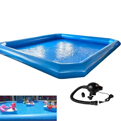 EQCOTWEA Oversized Inflatable Swimming Pool with 110V Blower Blue