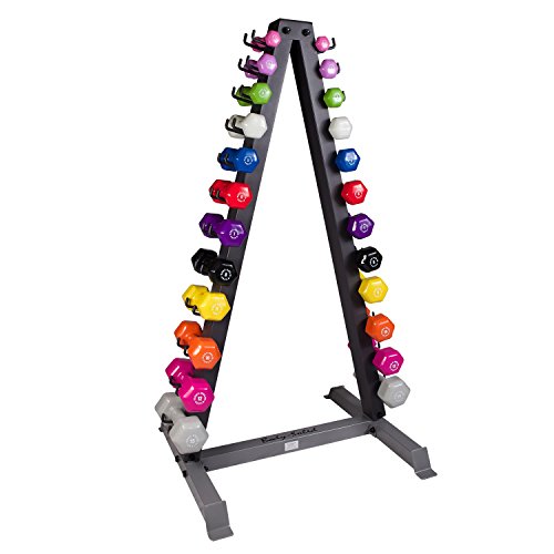 Body-Solid 12 Pairs Neoprene Dumbbell Set with Rack - Easy Grip