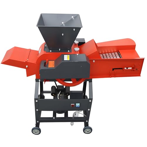 Banfluxion 220V 4-Blade Hay Cutter Pulverizer with Belt Conveyor Red