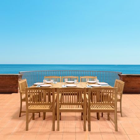 Pebble Lane Living Santorini 9pc Premium Teak Dining Set Wood