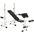 Soozier Adjustable Weight Bench with Squat Rack, Preacher Curl Pad, Leg Developer, Butterfly and Weight Storage Black and White