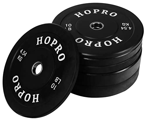 BalanceFrom HoPro Olympic Bumper Plate Weight Plate with Steel Hub, Pairs or Sets, Black Style #2