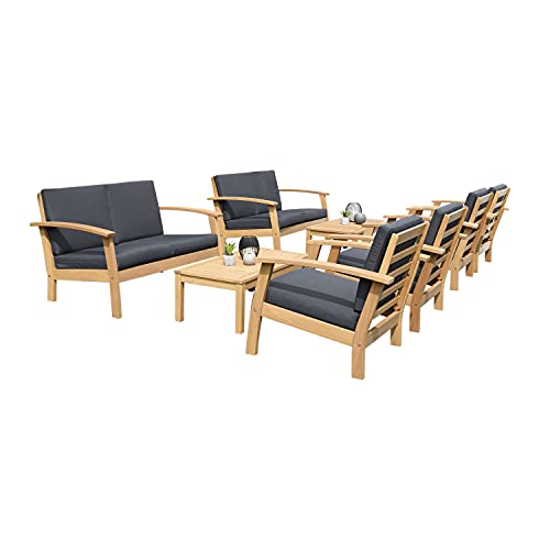 Amazonia Prescott Patio 8-Piece Deluxe Conversation Set Light Teak Finish Black