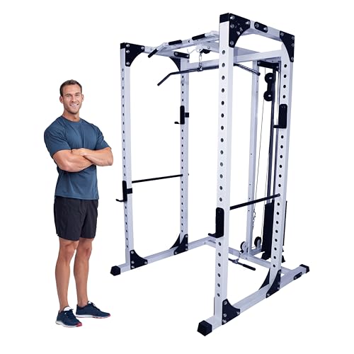 Deltech Fitness Squat Rack with LAT Attachment & 200lb Weight Stack