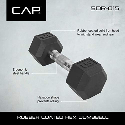 CAP Barbell Rubber Coated Dumbbell Set with Storage Rack (150-Pound) Black