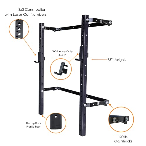 PRx Performance Profile PRO 73" Folding Squat Rack Wall Mounted Home Gym System Black