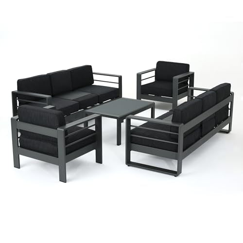 Christopher Knight Home Cape Coral Outdoor 5 Piece Conversation Set with Water Resistant Cushions Dark Gray + Gray