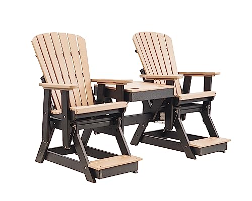 EcOasis Grand Lake Amish Crafted Poly Outdoor Adirondack Double Balcony Glider Weatherwood on Black