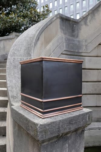 Garden Artisans Zarif Elegant 17 Inch Square Copper Planter Grey Finish With Copper Highlights