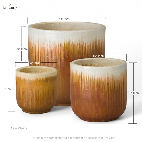 Emissary Amber Stoneware Round Planters Set of 3 20in. L x 20in. H