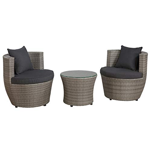 Alaterre Furniture Bistro All-Weather Conversation Set with Two Round Chairs and Glass Top Table Coffee