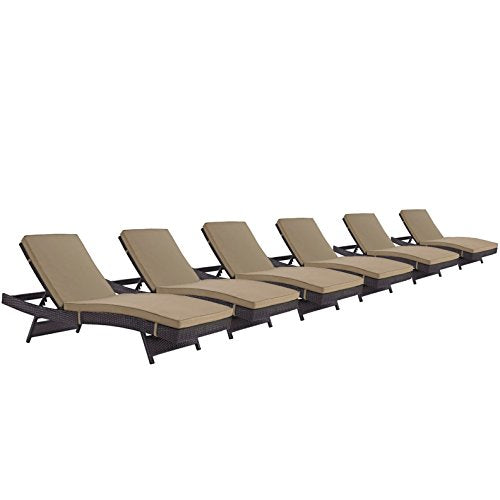 America Luxury - Outdoor Modern Contemporary Urban Patio Balcony Chaise Lounge Chair Set of 6 Brown Rattan