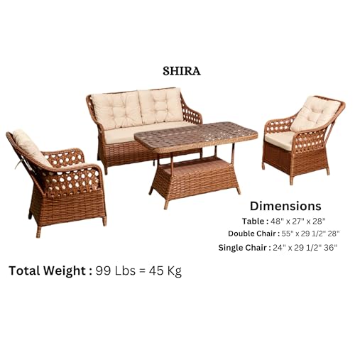 Angora Shira Rattan Outdoor Furniture Set with Glass Table and Armchairs Brown