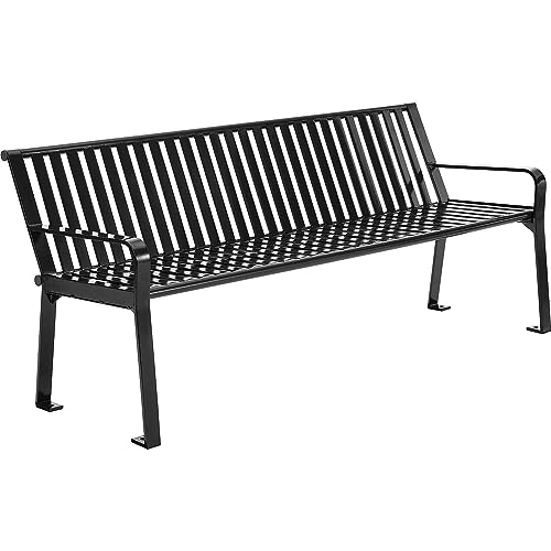Global Industrial 6 ft Outdoor Park Bench with Back Vertical Steel Slat Black