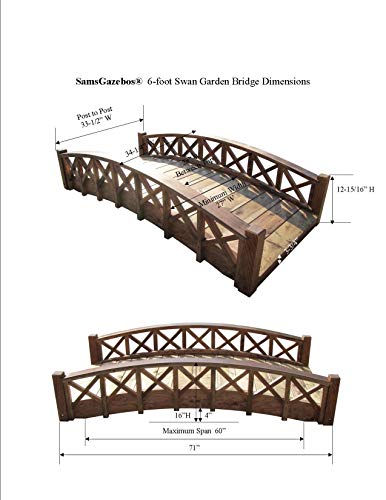 SamsGazebos Swan Wood Garden Bridge with Cross Halved Lattice Railings 6-Feet Brown