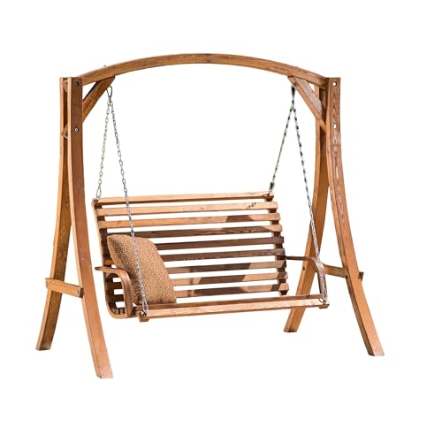 Benzara Outdoor Swing Support Loveseat Chair Teak Brown