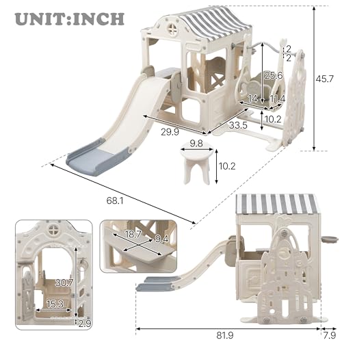 KZPFER 6-in-1 Toddler Slide and Swing Set Off-White/Grey